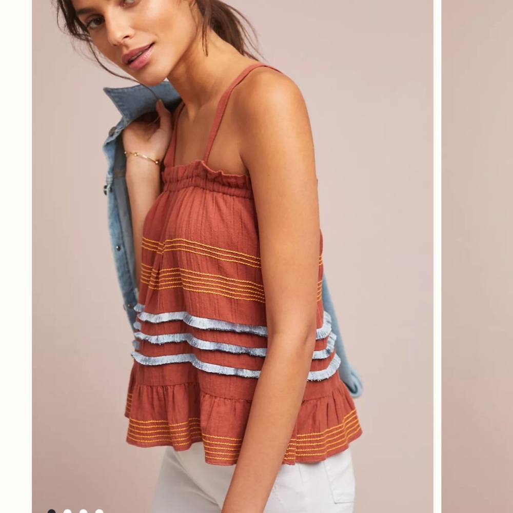 Anthropologie Corey Lynn Calter Embroidered Tank Boho Festival Tiered Fringe